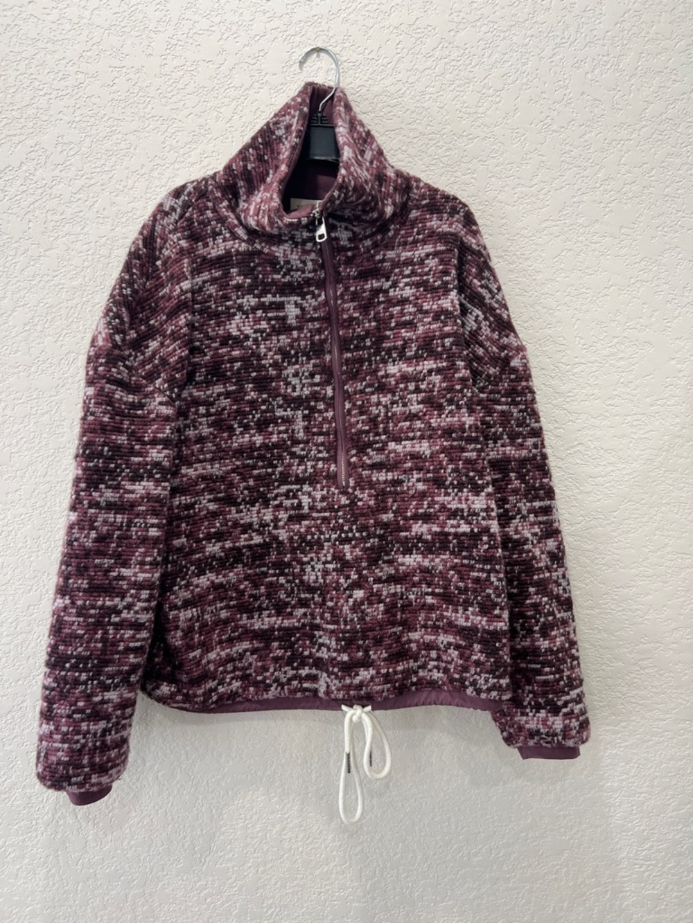 Varley Maroon Space-Dye Half-Zip Teddy Jacket
